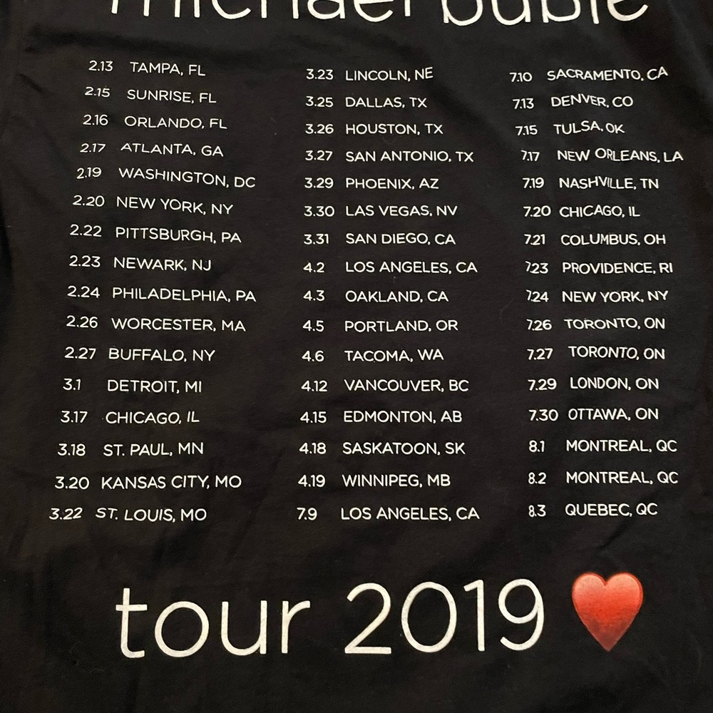 Michael Buble 2019 Love Album Black Concert Shirt - Picture 6 of 8